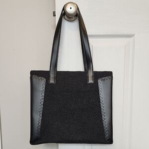 DKNYC Black Structured Tote Bag with Wool Inserts